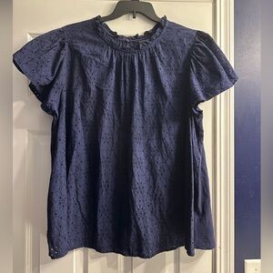 Lane Bryant Navy Blue Eyelet Blouse